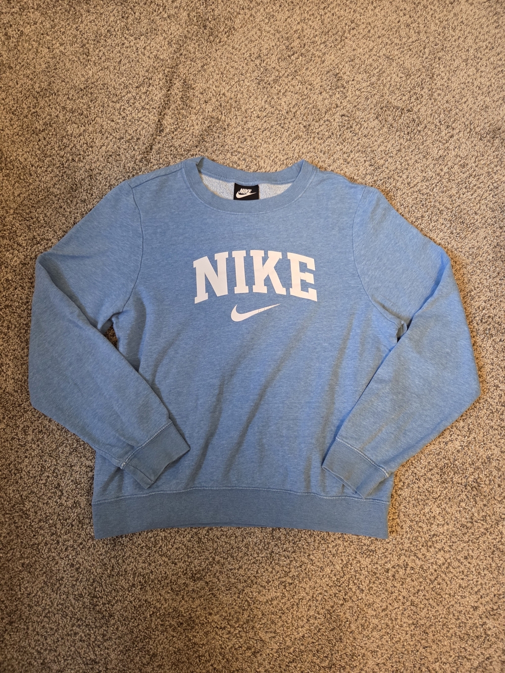 Nike Light Blue Crewneck Sweatshirt with White Logo Coquette Cozy Athleisure Top